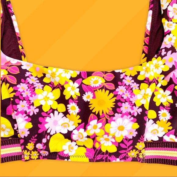AERIE Bralette Swim Bikini Top Floral Scoop Neck 1970 Floral Style XXS NWOT - Picture 3 of 9